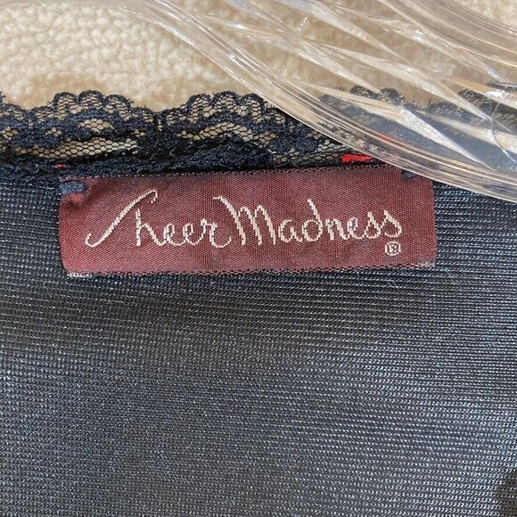 VTG Sheer Madness Dressing Robe Duster Gown S/M Black Wrap Romantic Sexy‎ - Picture 3 of 8